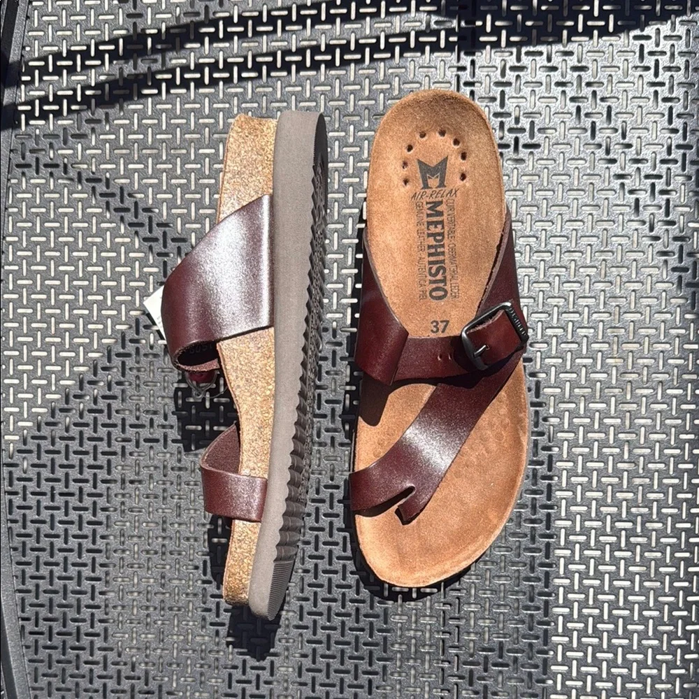Mephisto Brown Sandals with Cork Footbed and Bow Detail - Picture 2 of 5